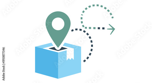 Package delivery tracking illustration with a location pin and dotted path
