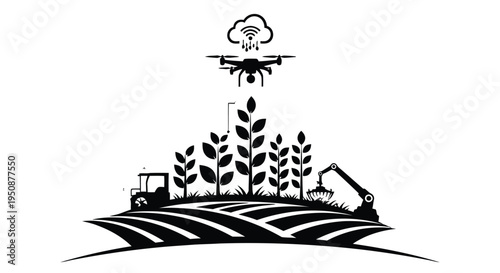 Smart farming concept drone surveying fields with technology and plant life