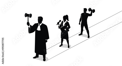 Set of 3 black silhouette businesspeople icons vector