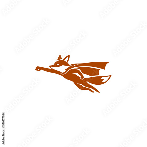 Stylized silhouette of a flying fox superhero with cape, minimalist vector design in orange color isolated on clean background