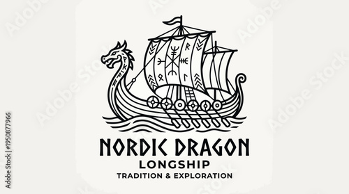 Minimalist Viking Ship Logo – Nordic Longship Scandinavian Emblem Vector Design