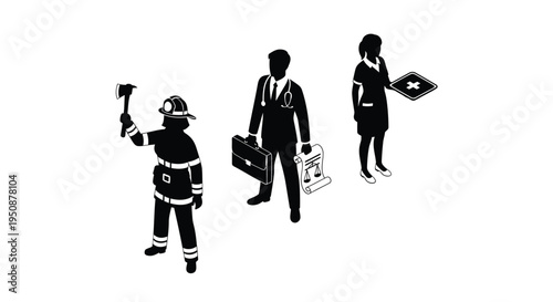 Set of 3 black business and emergency profession icons vector