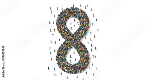 Vector illustration of number 8 made of tiny people