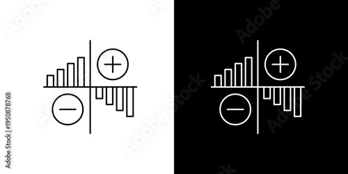 Fotografi Bar graph showing positive and negative trends with plus and minus symbols in a