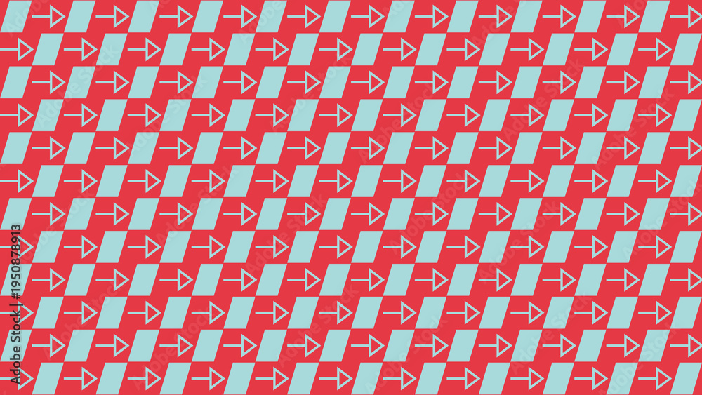 Fototapeta premium Repeating Pattern of Light Blue Rectangles and Arrows on Red vector background