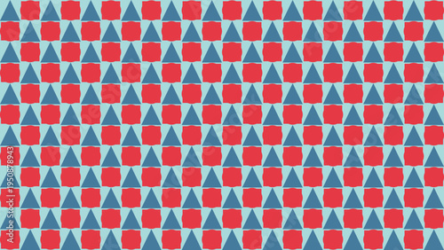 Geometric Red and Blue Pattern on Light Blue Background vector background