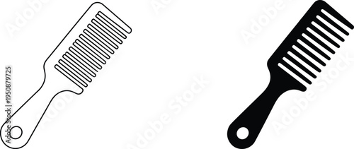 Hair comb icon set with outline and solid style, barber hairdresser grooming tool symbol, salon beauty haircare accessory vector