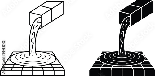 Industrial metal casting icon, molten steel pouring process symbol, metallurgy manufacturing concept, factory production vector illustration isolated