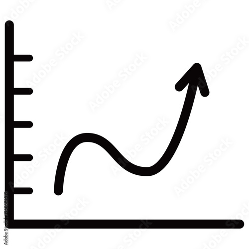 大きな上昇矢印と棒グラフのビジネスアイコン（急成長・躍進・モノクロ・アウトラインあり）