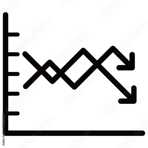 2本の下降折れ線グラフのビジネスアイコン（モノクロ・黒・右肩下がり・減少・競合比較・損失）