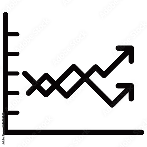 右肩下がりの棒グラフと下降矢印のビジネスアイコン（下落・減少・損失・モノクロ・アウトライン）