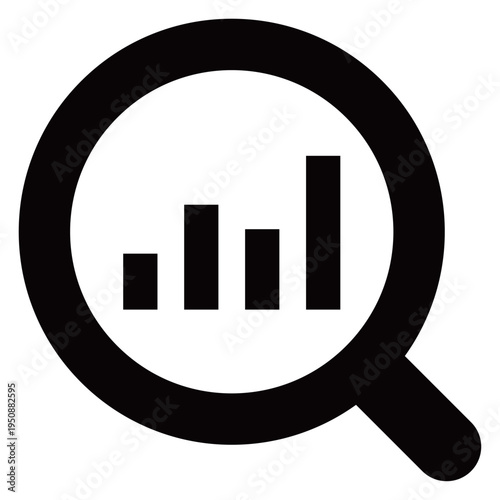 虫眼鏡と棒グラフのビジネスアイコン（データ分析・市場調査・詳細・モノクロ・シルエット）