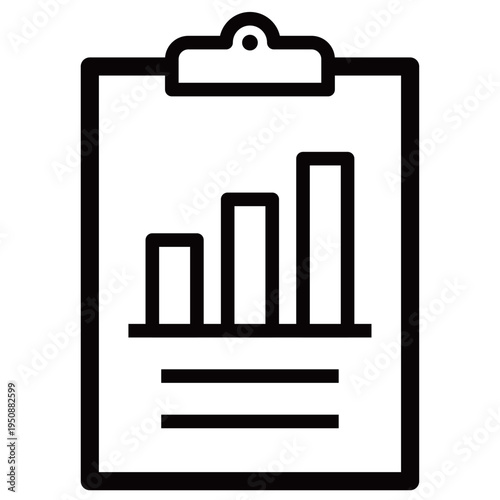 棒グラフが描かれたクリップボードのビジネスアイコン（レポート・調査報告・進捗管理・モノクロ）