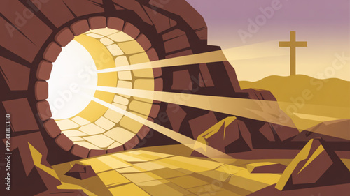 Easter tomb empty crucifix symbol of resurrection and hope in morning light