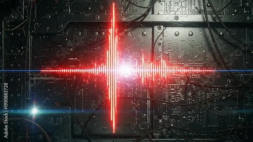 Digital sound wave visualization on a complex electronic circuit board