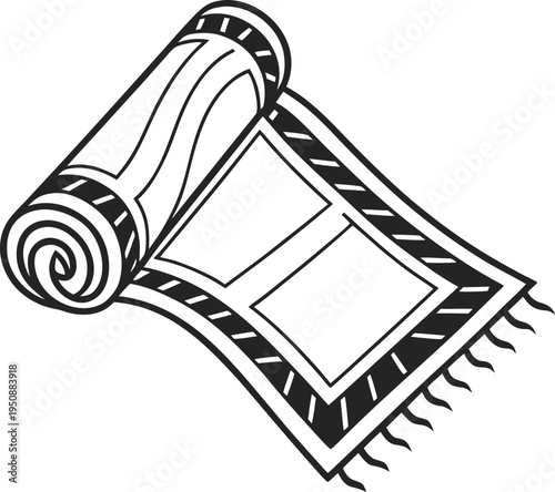 Rolled Carpet or Rug Line Icon – Home Interior Floor Mat Outline Vector Illustration