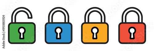 Colorful Padlock Icons Set – Flat Minimalist Security Locks for UI, Authentication, Privacy, and Access Levels