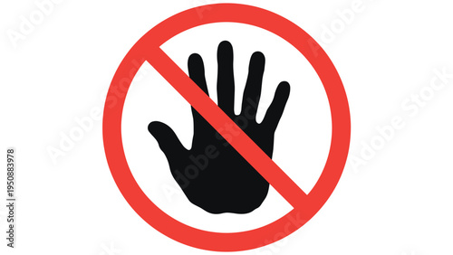Do Not Touch Icon – Prohibition Symbol with Red Circle and Black Hand Silhouette for Safety, Warning, and Public Signage