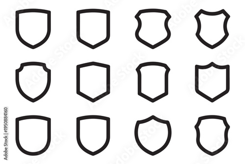 Shield Icon Set – Minimalist Line-Art Security and Protection Symbols for UI, Logos, and Branding