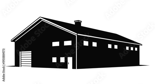 Tableau sur toile Simple black silhouette of a large rectangular building with a gabled roof