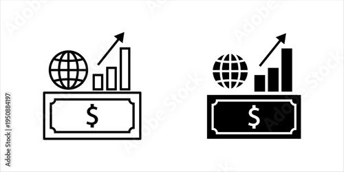 Minimal outline icon set. of storefront with dollar symbol representing small business finance, retail shop, and commercial transactions.