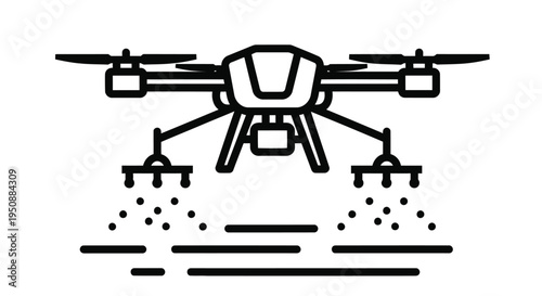 Εκτύπωση καμβά Line art illustration of a drone spraying liquid over a surface