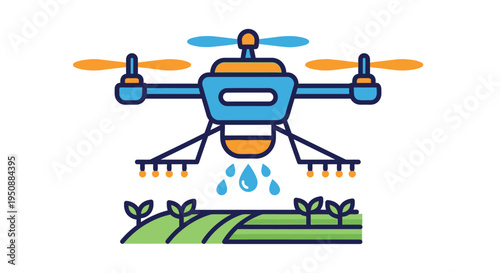 Agricultural drone spraying crops with water illustrating modern farming technology