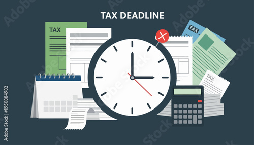 Tax Deadline Urgency Reminder with Clock Financial Vector Illustration