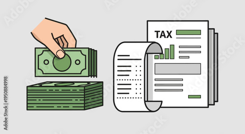 Tax Payment Financial Transaction Flat Vector Illustration
