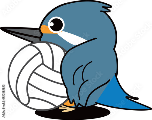 バレーボールを抱くカワセミの可愛いゆるキャラのイラスト挿絵