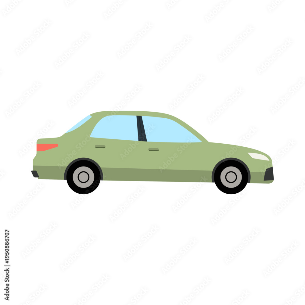Obraz premium Sedan car cartoon illustration vector clipart green color flat design