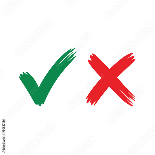 A green checkmark and a red x mark drawn with brushstrokes