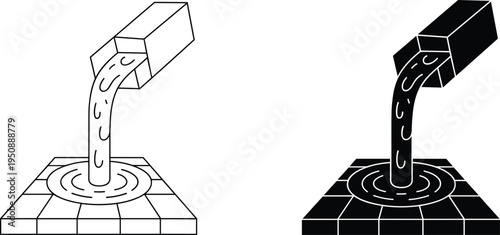 Molten metal pouring icon, industrial steel casting process symbol, metallurgy foundry production concept, factory manufacturing vector illustration isolated