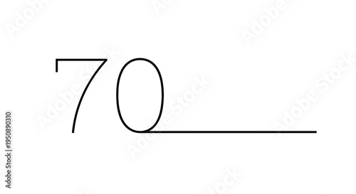 Minimalist single line drawing of the number seventy 70 with a continuous flowing line creating a simple elegant