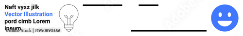 Creativity, innovation, education, design thinking, emotional connection, digital communication. A light bulb, horizontal lines and a happy face symbol. Creativity and innovation conceptual