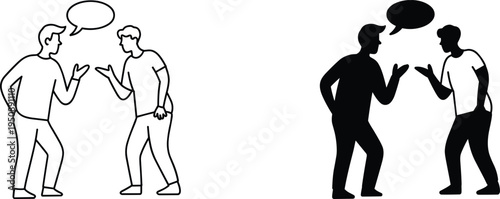 People arguing conversation icon set, two men discussion with speech bubble symbol for communication conflict and debate concept