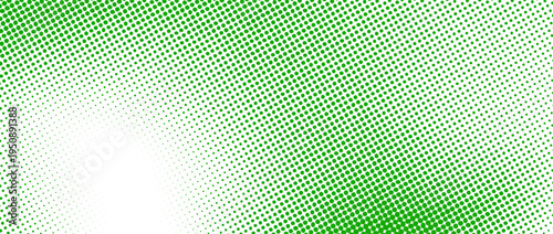 Green color halftone grain texture. Faded dotted gradient pattern background. Grunge pixel cartoon overlay backdrop. Anime or manga wavy noise cover. Raster comic pop art gradation wallpaper. Vector
