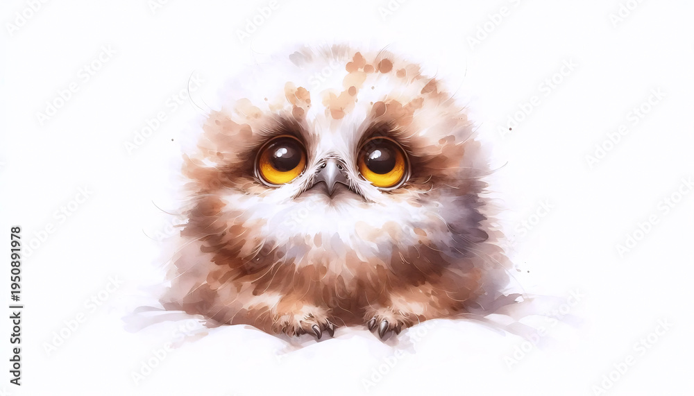 Fototapeta premium A Pretty Owl watercolor art print, Ai generated image