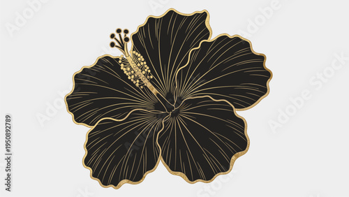 Elegant Black Gold Hibiscus Flower Graphic Design for Luxury Branding & Tropical Decor