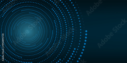 Digital circles of blue glowing dots. Big Data visualization into cyberspace. Network Information Decay. Futuristic modern background. Vector illustration.