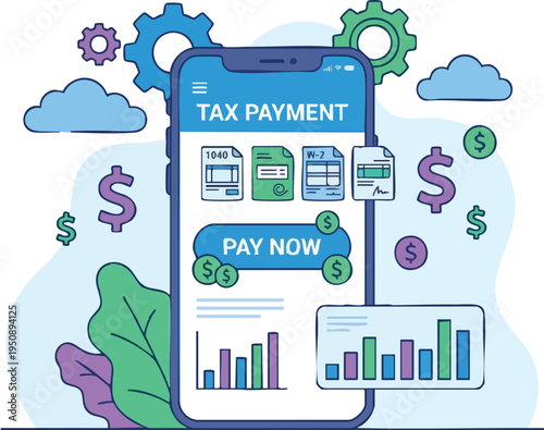 Mobile tax payment app concept on smartphone screen