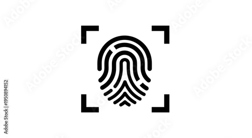 Digital biometric fingerprint scan identification icon with square frame representing security privacy identity