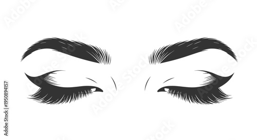 Elegant closed eyes with long lashes and defined brows minimalist beauty portrait sophisticated makeup artistry vector