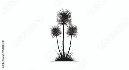 Abstract vector silhouette of three elegant wild plants, showcasing intricate spiky texture and natural organic form