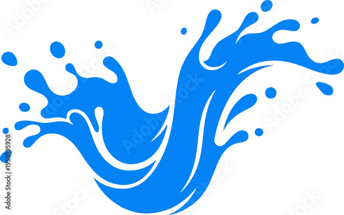 Vibrant blue water splash illustration with dynamic fluid motion, perfect for graphic design elements and creative projects, emphasizing freshness and energy