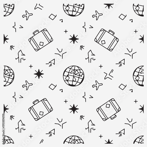 party disco doodle pattern, music elements hand drawn icons, seamless celebration background, minimal line art symbols, black outline festive illustration, abstract music pattern, white background des