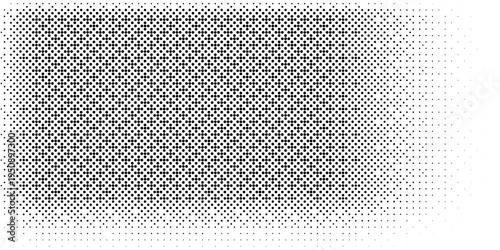 A black halftone dot pattern fading across a white background, creating a smooth gradient effect with varying dot sizes for a modern and print-inspired visual texture.