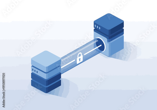 Secure data transfer between servers with an encrypted tunnel and a padlock icon