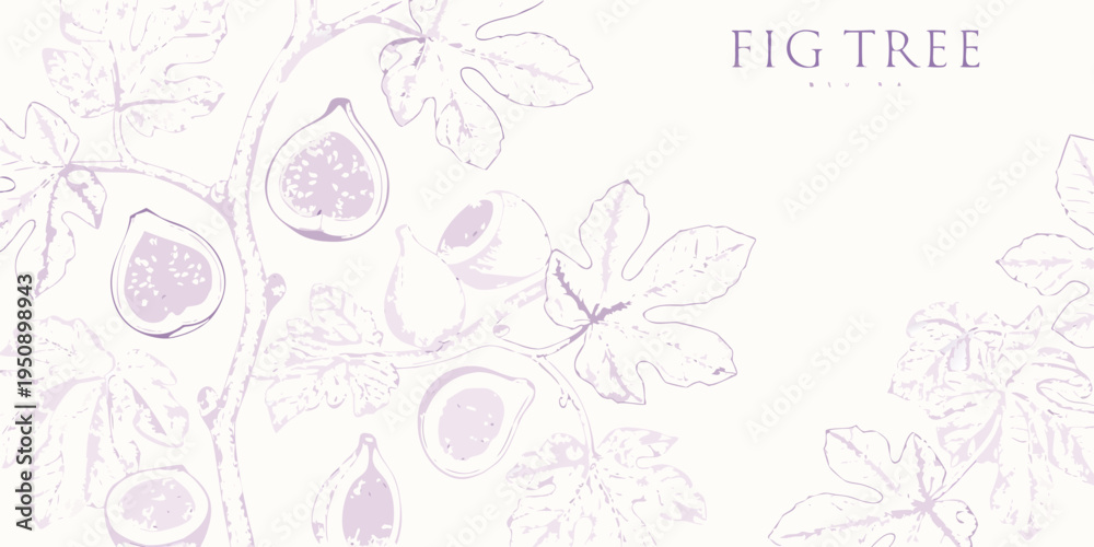 Ταπετσαρία Delicate botanical illustration of fig tree branches and ripening figs