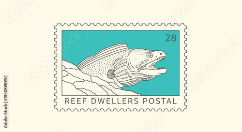 Vector illustration of a fish on a postal stamp, reef dwellers theme